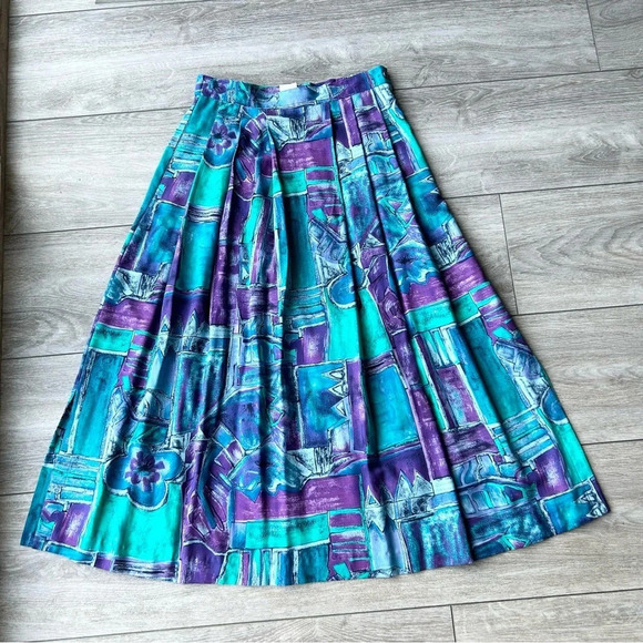 Vintage Bellessa Abstract Print Midi Maxi Skirt Made in Canada - Picture 3 of 14